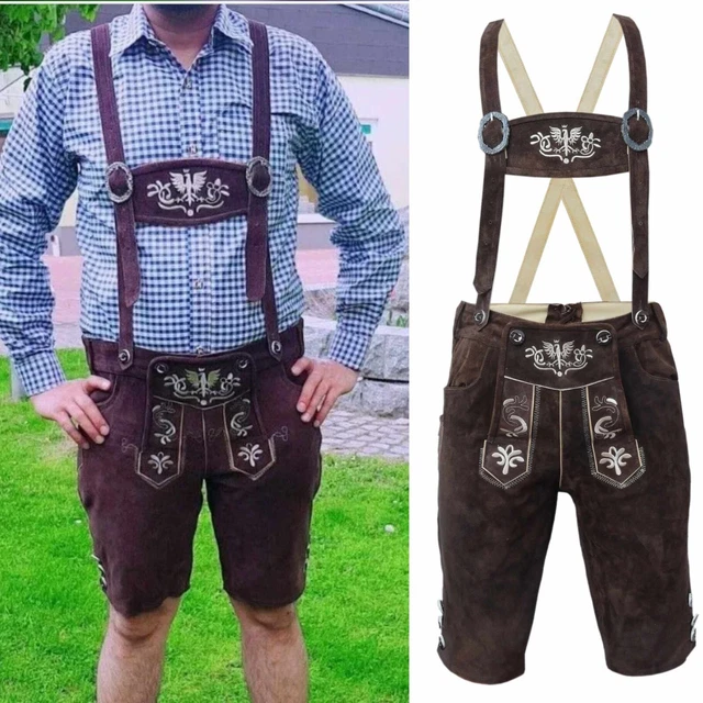 Herren Trachtenlederhose Inkl Hosen Träger Gr. 46-62 Kurz Oktoberfesthose Braun