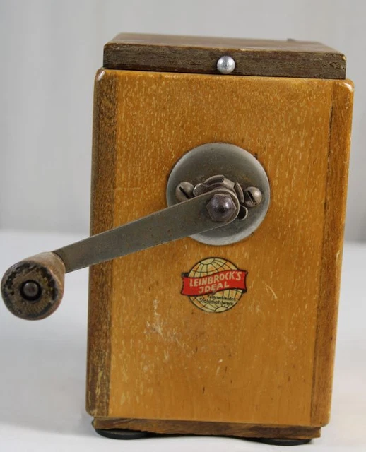 C10/ Alte Leinbrocks Ideal manuelle Kaffeemühle aus Holz mit Stahlmahlwerk /351