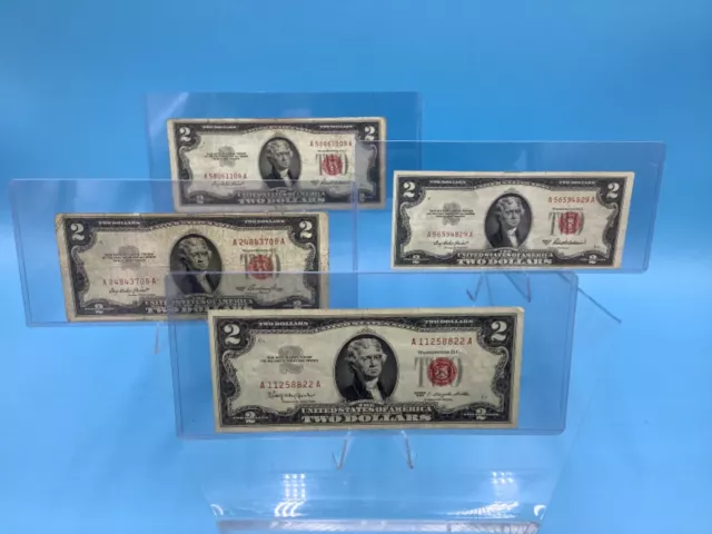 (4) 1953 $2 Two US Dollar Red Seal Notes