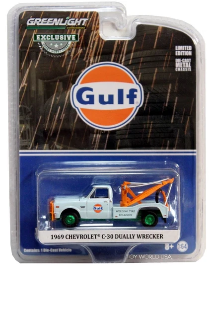 Miniature Greenlight 1:64 - 1969 Chevrolet C-30 Double Épave Dépanneuse Gulf - Modèle Collector
