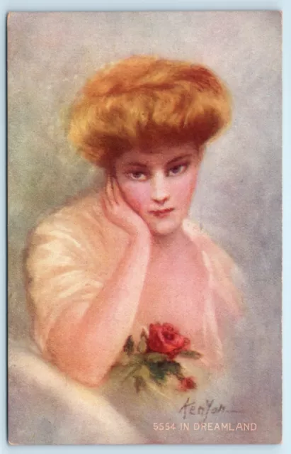 POSTCARD Artist Signed Zula Kenyon In Dreamland Beautiful Woman Art Nouveau Rose