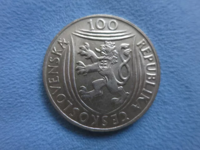 CZECHOSLOVAKIA 100 korun 1951 UNC BU silver GOTTWALD Czech Slovakia Lion 2
