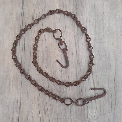 Original handforged wrought iron heavy swing hanging chain w hook farm barn deco