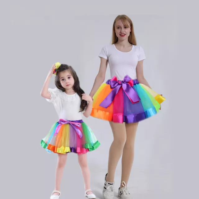Kinder Bunte Petticoat Mädchen Regenbogen Fancy Tutu Spitze Tüll Ballett Kostüm