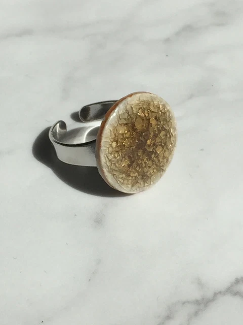 Brown Statement Ring - Porcelain Crackle Glazed Large Round  Circle Statement 2