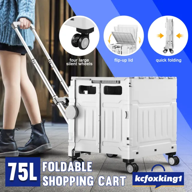 Shopping Cart Trolley Foldable Grocery Storage Luggage Basket Shopping Crate 75L