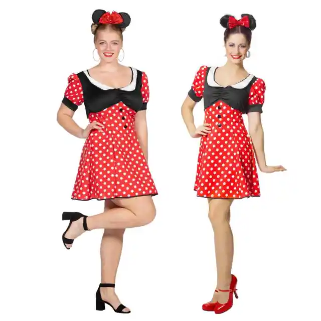 Sexy Minnie Maus Kostüm Minni Mouse Minnimaus Micky Mickey Damen Kleid Karneval