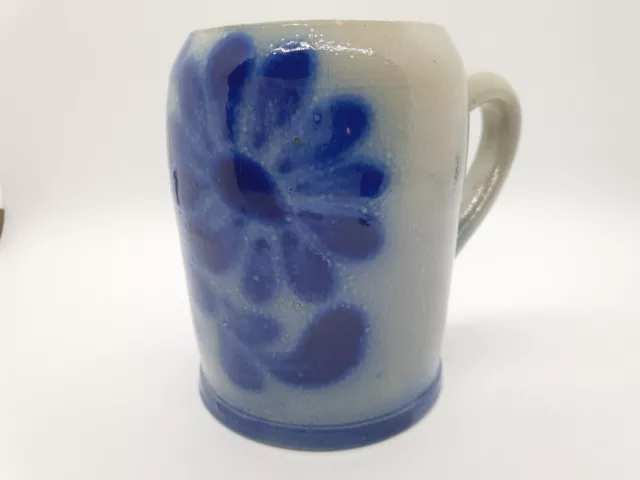 Vintage Cobalt Blue Salt Glaze Mug Floral Daisy Design