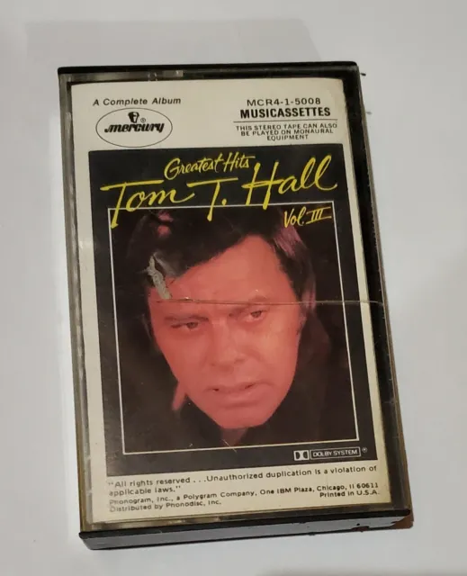 Tom T Hall Greastest Hits Volume 3 Cassette Tape RARE! Fast and Safe ship