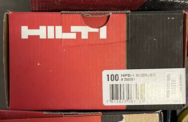 100 HILTI Schlagdübel HPS-1 6/25X50 Kunststoff Universal Dübel lang mit Schraube