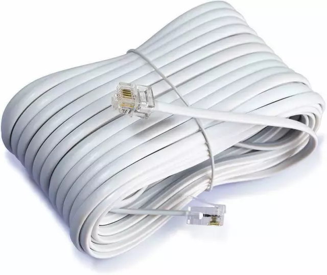 50 Feet Long Telephone Extension Cord Modular Phone Cable Line Wire - White Cord