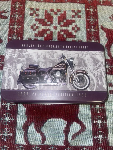 Harley Davidson Tin With 2 Decks Playing Cards, 95th Anniversary  1998.       B1