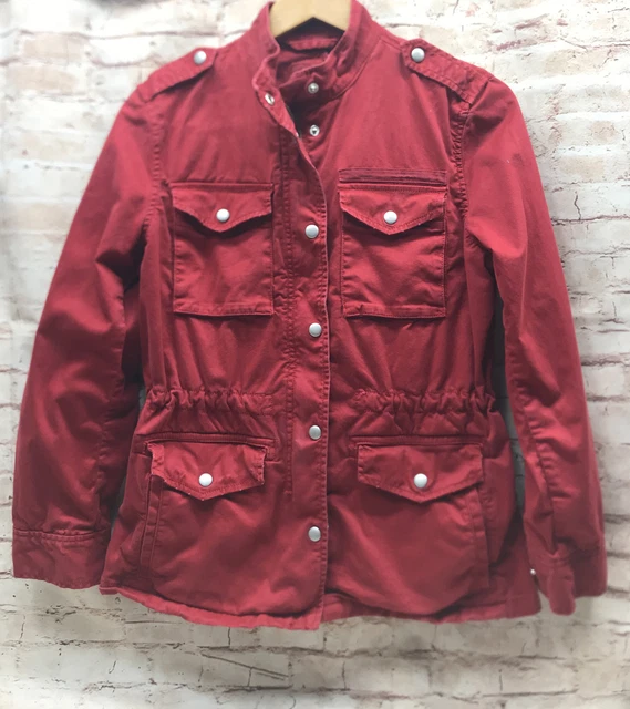 GAP Military Style Jacket XS Womens Full Zip Snaps Pockets Red Drawstring Waist