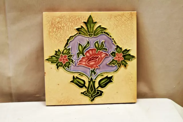 Antique Tiles Art Nouveau Ceramic Majolica Saji Japan Architectural Decorativ"L4
