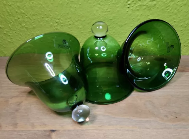 Set of 3 ZODAX Green Glass Crystal Bell Shape Candle Holders Christmas Cloche