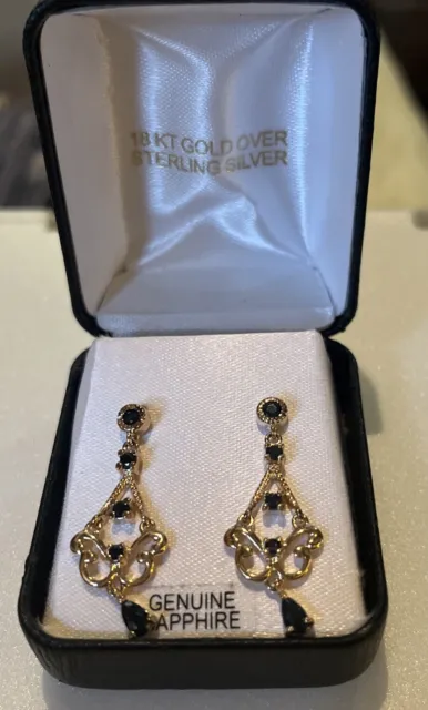18K Gold Over Sterling Silver Dangle Earrings Genuine Sapphire Jewelry For Women