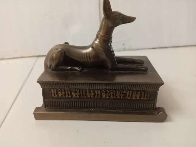 Egyptian Dog Anubis god Small Jewelry Trinket Box Bronze Colored - Heavy - Resin