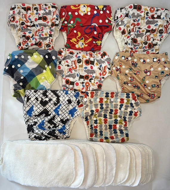 Sunbaby Printed Washable Cloth Diaper 8 Piece Plus 12 Unbranded Inserts Sun Baby