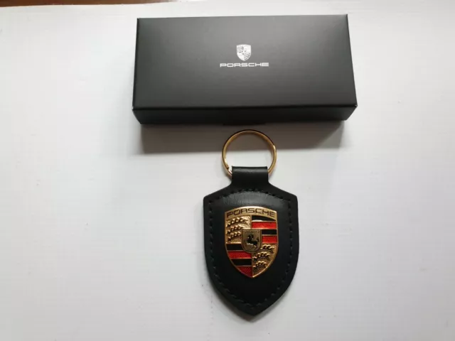 Original PORSCHE Porte-Clés Cuir & Armoiries WAP0500900E Noir Clé Chaîne