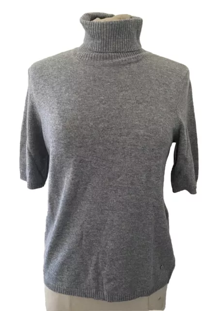 Madeleine Grey Pure Cashmere Roll Neck Jumper Short Sleeve Size 14/16 BNWT