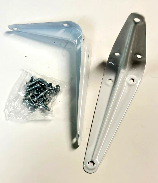 2pc set White Enamel Shelf Brackets Angled Metal Shelving Support Arms  3" x 4"