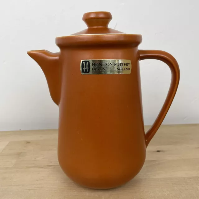 Vintage 1970s Honiton Pottery Devon Terracotta 20cm Tall Lidded Jug Coffee Pot