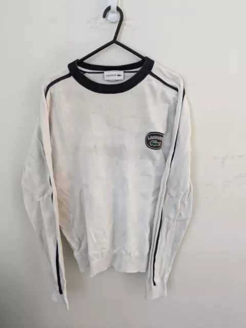 Lacoste Jumper Mens Small 3 White Knitted Tennis Sweater Adults Logo Retro