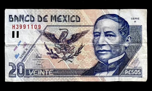 1994 Mexico Paper Money 20 Pesos Juarez Banknotes World Currency Cash Circulated