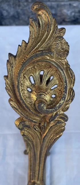 Antique French Victorian Gilded Brass Fancy Rococo Curtain Rod Holders 10 1/4” 3