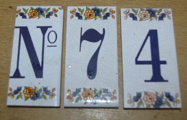 Lovely Spanish Ceramic House Number Tiles "No. 7 4" Floral Design Home Decor