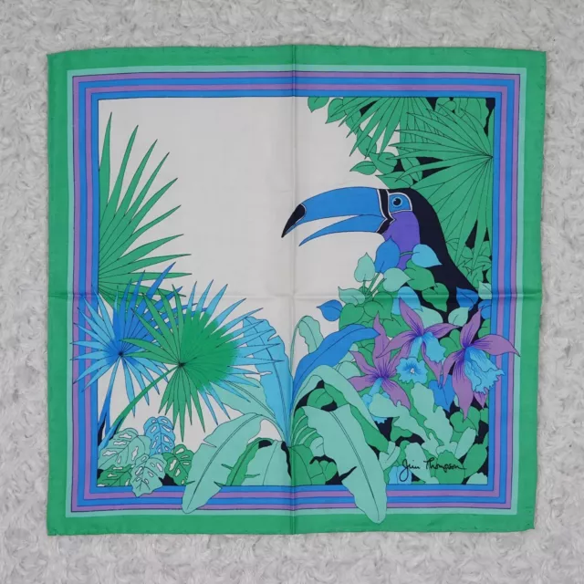 K337 Jim Thompson Green Flower Silk Scarf Scarves Sz. 15" X 15.5"