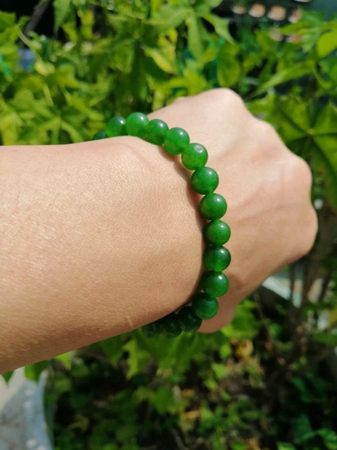 Natural Jade Jadeite Green Lucky Stone Bangle Beads Stretchy Bracelet Handmade