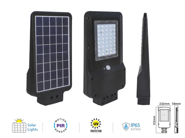 Lampione Stradale Led 15W Con Pannello Solare e Sensore Movimento 4000K Street L