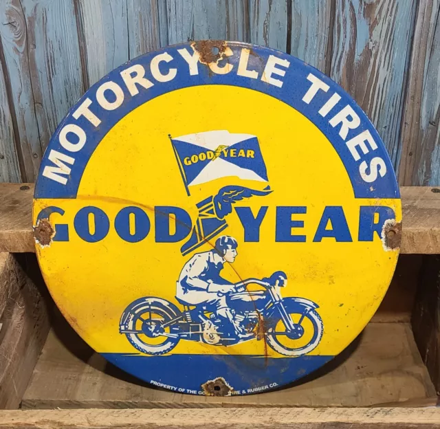 Goodyear Motorcycle Tires Porcelain Metal Dealer Sign