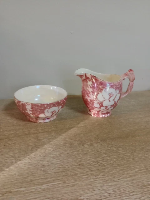 Royal Winton Grimwades Rose Brocade Chintz Luster Creamer & Sugar Bowl Set