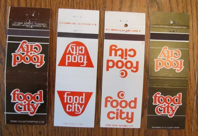 Food City Supermarkets 4 Matchbook Matchcovers (Hq: Toronto, Ontario) -F9