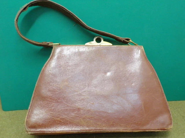 Ancien Sac à Main Vintage Marron Clair En Similicuir - Occasion - De Qualité
