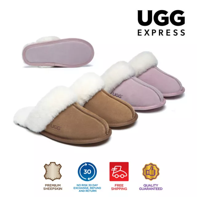 AUSTRALIAN SHEPHERD® UGG Slippers Women Men Sheepskin Wool House Slipper Nonslip