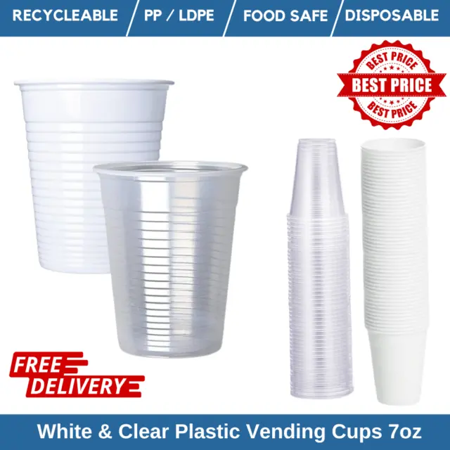 White & Clear Plastic Vending Cups Reusable / Disposable Drinking Cups 7oz