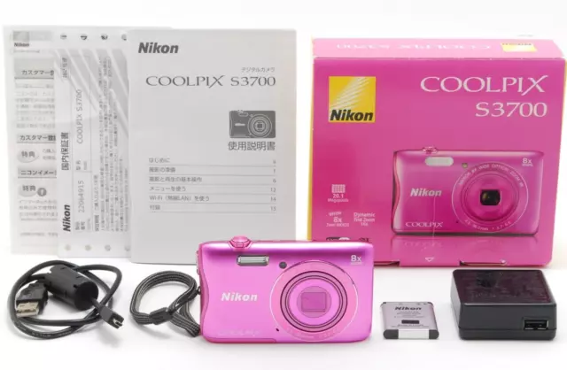 [Near MINT w/Box] Nikon COOLPIX S3700 Pink 20.1 MP 8x Wi-Fi Digital Camera #1283