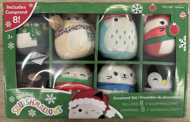 Original Squishmallows 2023 Christmas Ornament Set: 4 Inch Plush Set of 8