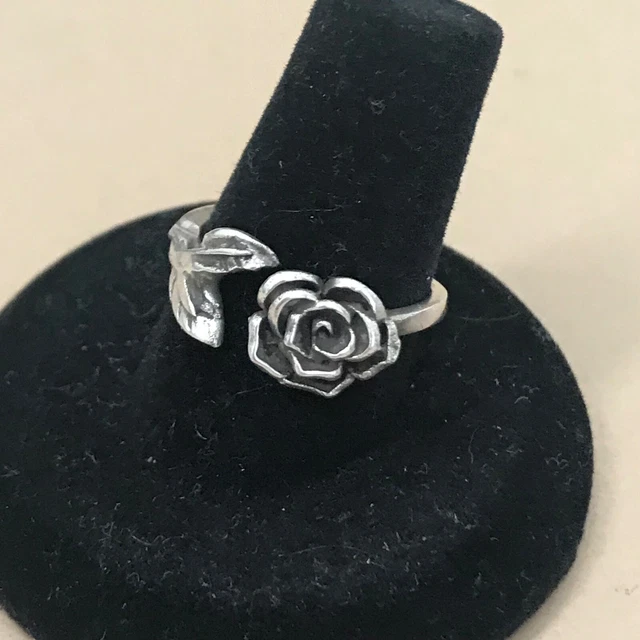Oxidized Etched ROSE Leaf Plant Flower Mexican 925 Silver Taxco RING To Choose