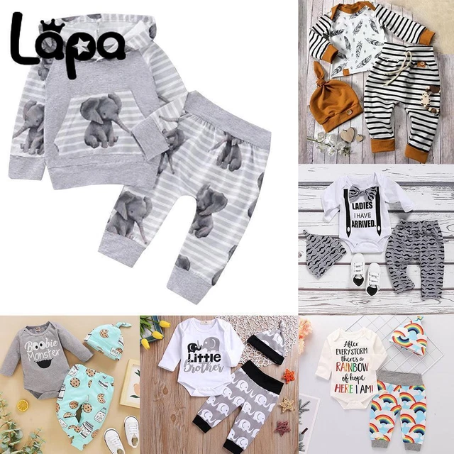 Lapa Newborn Baby Boy Romper Tops Jumpsuit Pants Hat Outfits Clothes Set Lot