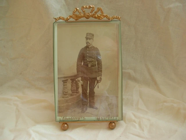 ANTIQUE FRENCH GILT BRONZE BRASS BEVELED GLASS PHOTO FRAME,LATE 19th CENTURY.