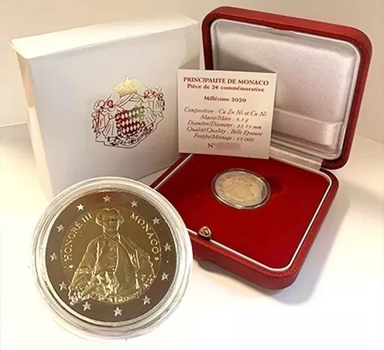 Moneda De 2€ De Mónaco 2020 Proof, Escasa Solo 15.000, Estuche Y Certificado