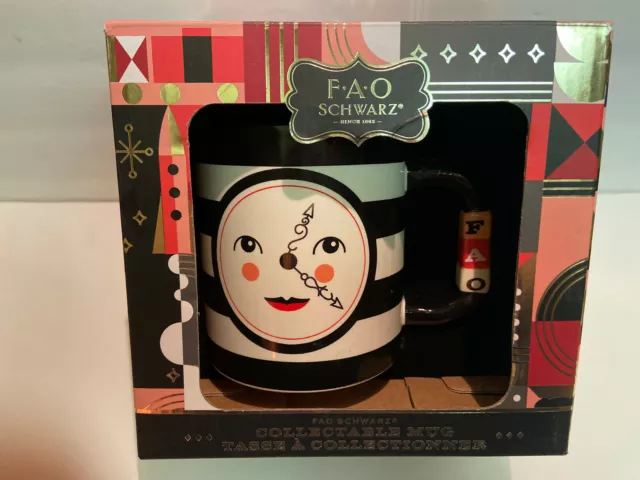 FAO SCHWARZ  Large Toy Store Collectible 20 oz Ceramic Mug N.I.B. Clock Face