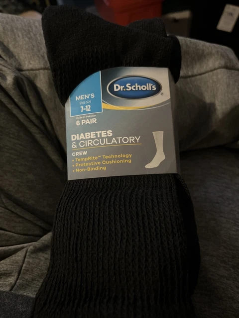 Men’s Dr Scholl’s 6 PAIR Diabetes & Circulatory Crew Black Socks size 7-12