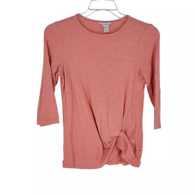 Christopher & Banks Shirt Womens Small Coral Pink Casual 3/4 Sleeve  knot front