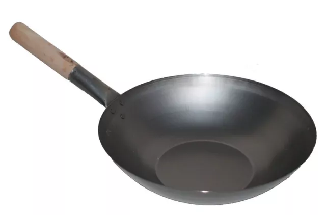 Wok Pfanne 30 cm China Gastronomie flacher Boden Gasherd Carbon Stahl