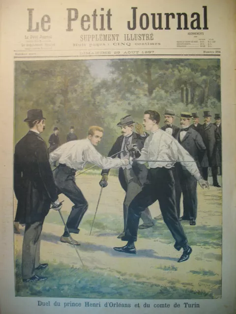 Escrime Duel Prince D'orleans Comte De Turin Sp Angiolillo Le Petit Journal 1897